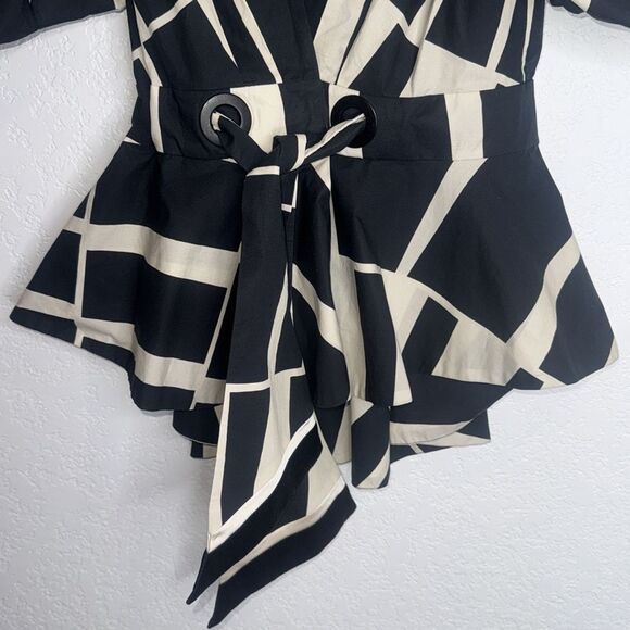 NWT JOHANNA ORTIZ Mastermind Two-tone Puff-sleeve Top In Black/Ecru Size 0 - Picture 6 of 14